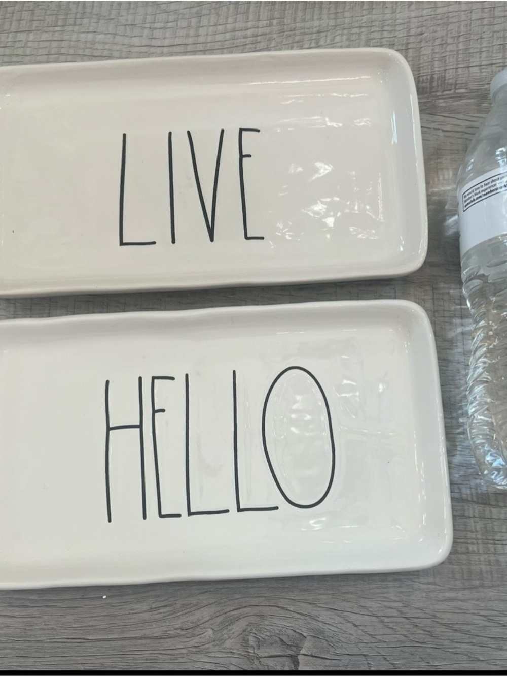 Rae Dunn White Ceramic "LIVE" and "HELLO" Trays Set and Things Jar